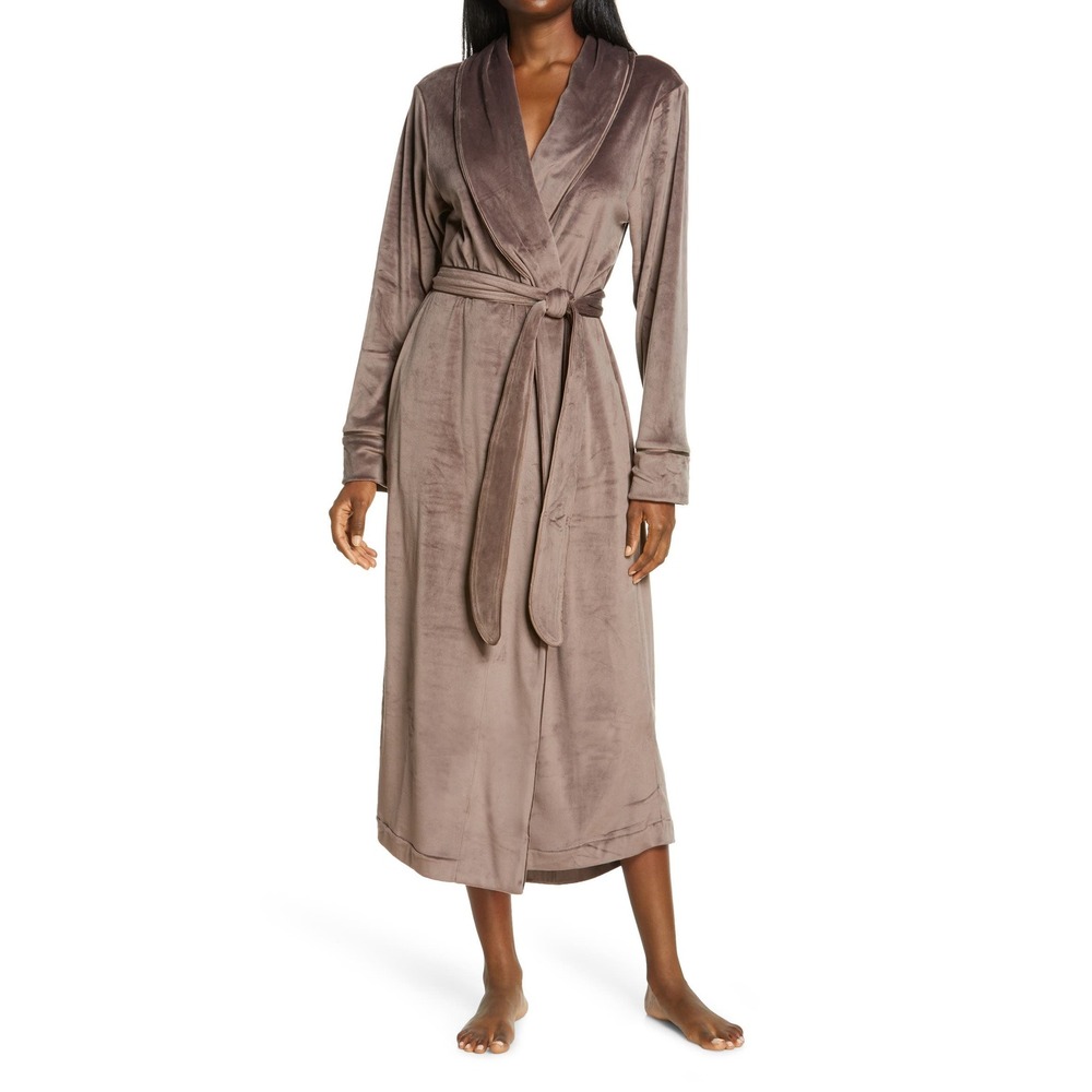 SKIMS Long Velour Wrap Robe Brown Long Sleeve Shawl Collar Plus Size 2X